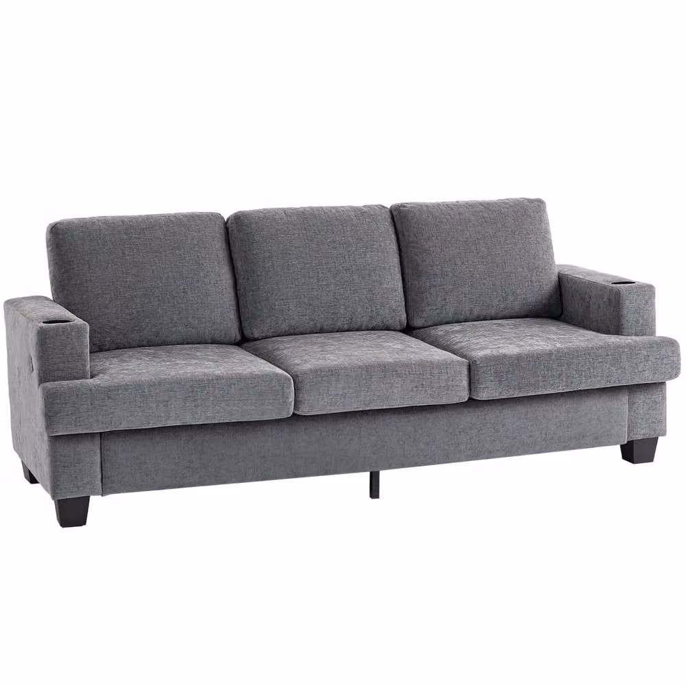 Wyld Haus Sefa Grey 3 Seater Fabric Sofa with USB Charging, Cup Holders and Removable Covers W: 213 cm, H: 82 cm, D: 90 cm – 2