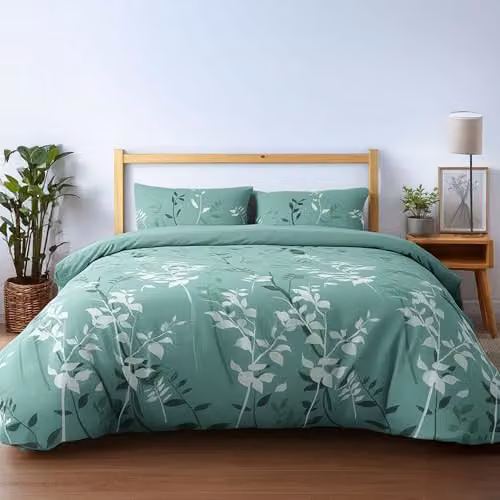 Home Sweet Home UK Floral Polycotton Duvet Cover and Pillowcase Set in Blue and Green, W/D/H: 200 x 200 x 200 cm – 3