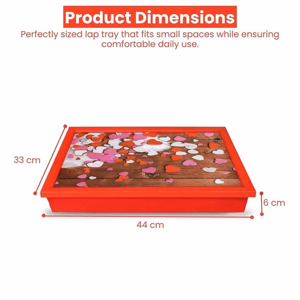 FLAVORA Red Floral Wooden Hearts Lap Tray with Soft Cushion Bed Sofa, W: 100 cm, D: 15 cm – 2