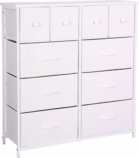 Home Treats White 10 Drawer Chest of Drawers with Metal Frame and Fabric Drawers