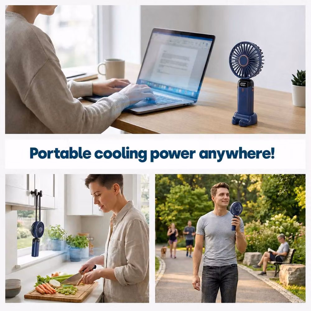 Dragodirect Handheld Mini USB Rechargeable Fan with 5 Speeds and Type C Charging in Blue – 3