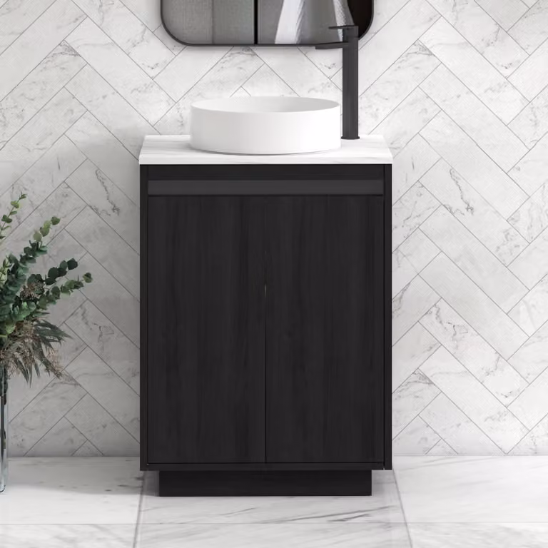 Royal Bathrooms Orion 800mm Hale Black Floor Standing Vanity Unit with Carrara White Countertop and 2 Soft Close Doors