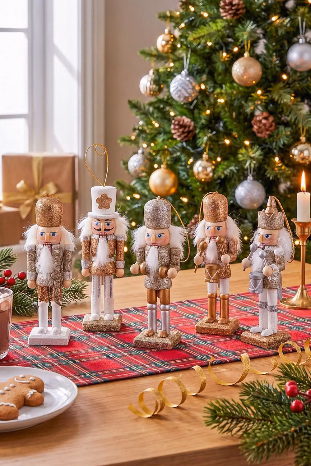 Living and Home 5-Piece Christmas Wooden Nutcracker Figurine Decoration Set in Gold, Silver and White – 3
