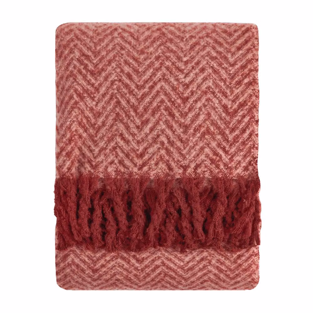Furn Tweedie Brushed Herringbone Woven Throw with Fringes in Pink, W: 130 cm, L: 180 cm – 2