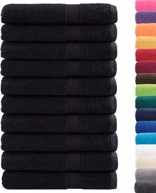 Berkfield Home SOLUND Premium Cotton Sauna Towels, Black, 10 Pack, W: 80 cm, L: 200 cm, 600 gsm