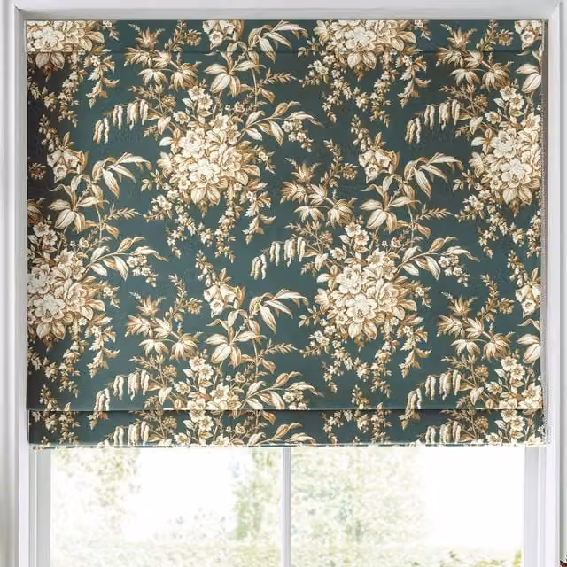 Laura Ashley Picardie Made to Measure Blackout Roman Blind in Green Floral Design