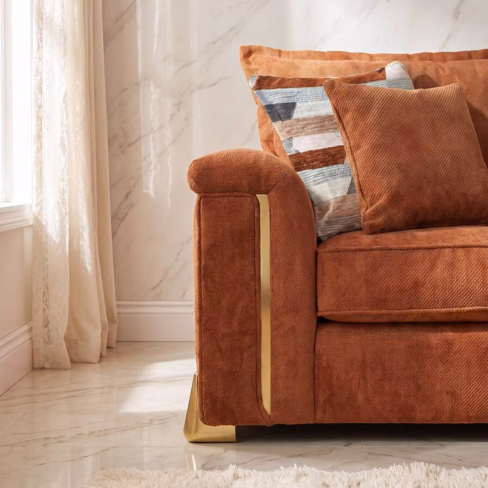 Somnior Deco Arch 3 Seater Sofa in Burnt Orange Columbus Sherpa Fabric – 2