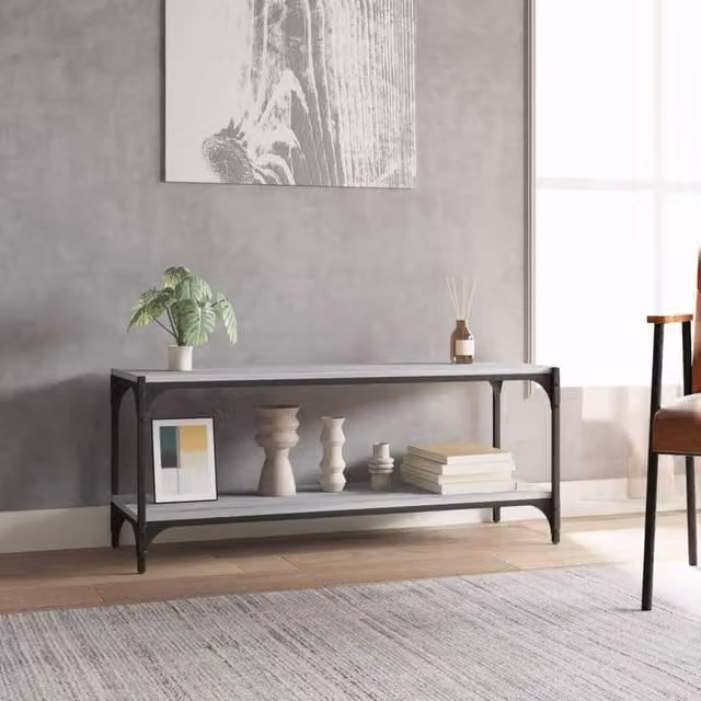 Berkfield Home Grey Sonoma TV Cabinet in Engineered Wood and Steel, W/D/H: 100 x 33 x 41 cm – 1