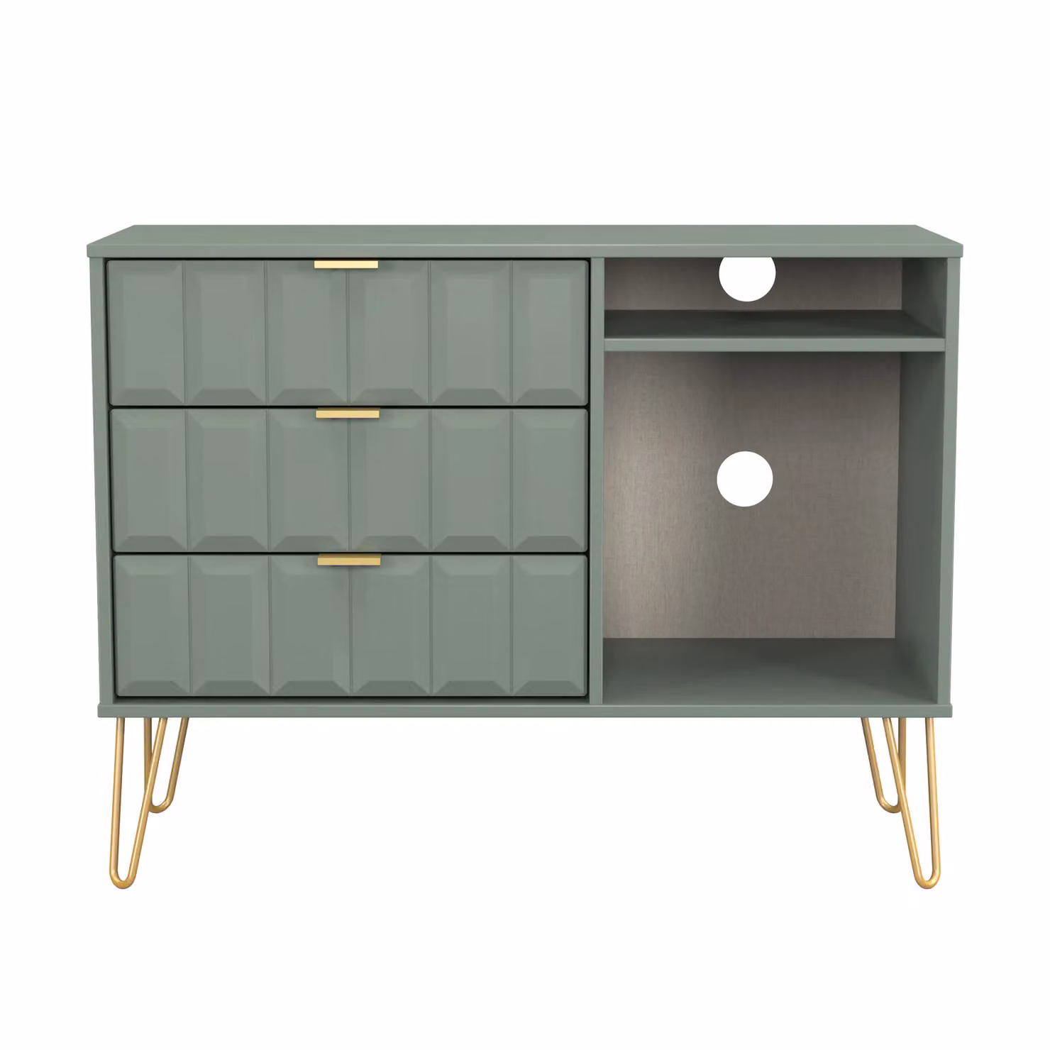 Ready Assembled 2 U Metro 3 Drawer TV Unit in Pale Green and Gold – 2
