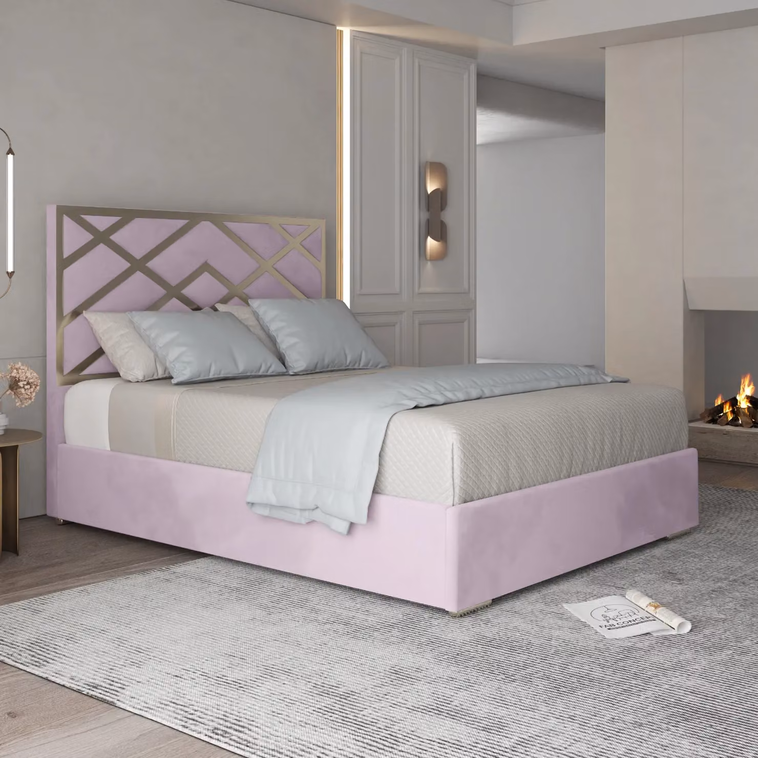 Casani Modern Pink Velvet Upholstered Metal Bed Frame, W/D/H: 140 x 200 cm – 2