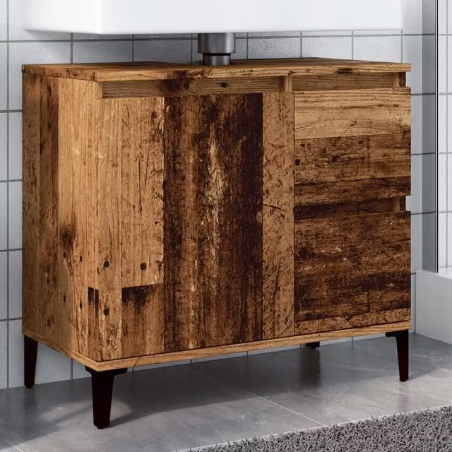 Berkfield Home Sink Cabinet in Old Wood Brown, W/D/H: 65 x 33 x 60 cm