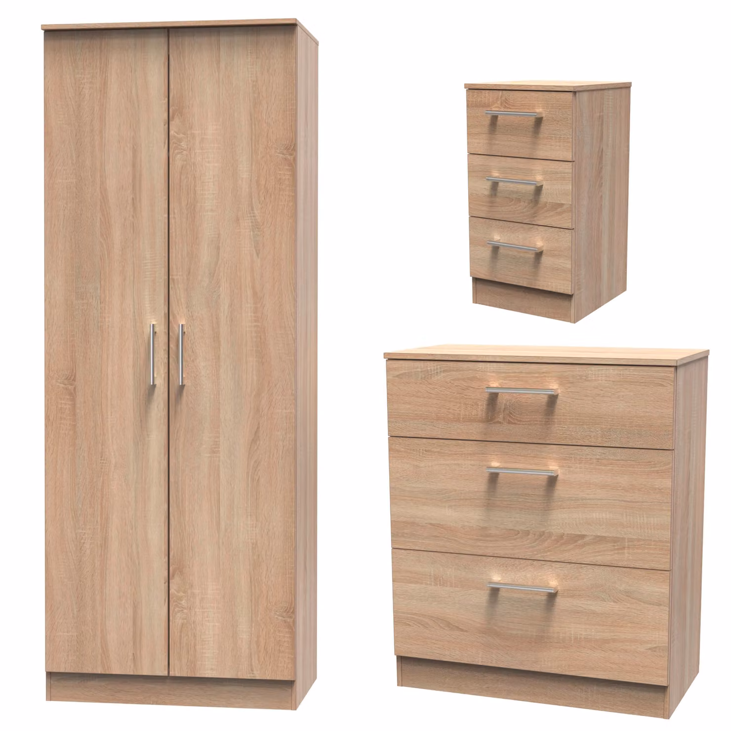 Swift Devon 3 Piece Modern Bedroom Set in Bardolino Oak including Wardrobe, Chest of Drawers and Nightstand – 2