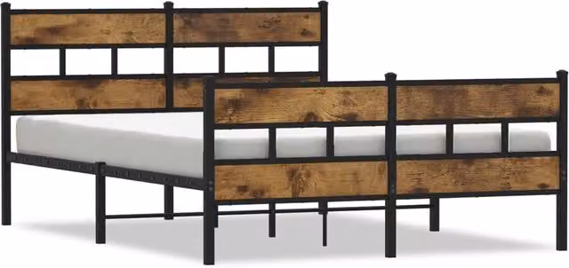Berkfield Home Metal Bed Frame in Smoked Oak Brown, W/D/H: 150 x 200 cm, King Size – 1