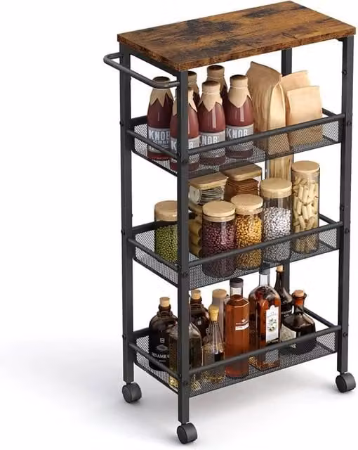 Nordara 4-Tier Space-Saving Kitchen Trolley in Rustic Brown