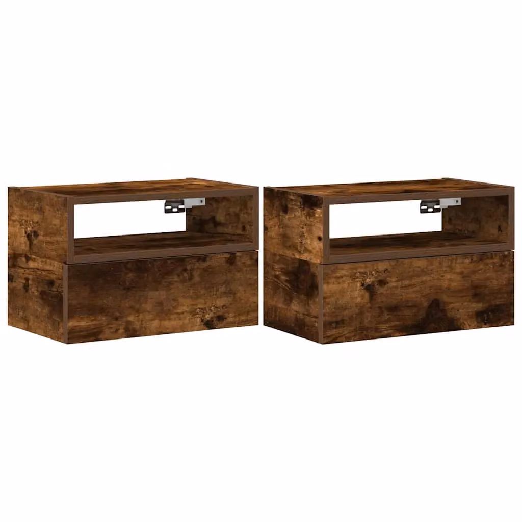 Berkfield Home Set of 2 Wall-mounted Bedside Cabinets in Smoked Oak Brown, W: 45 cm, D: 26 cm, H: 28.5 cm – 2