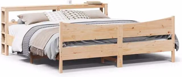 Berkfield Home Super King Bed Frame with Headboard and Side Compartments in Brown Solid Pine Wood 180 x 200 cm
