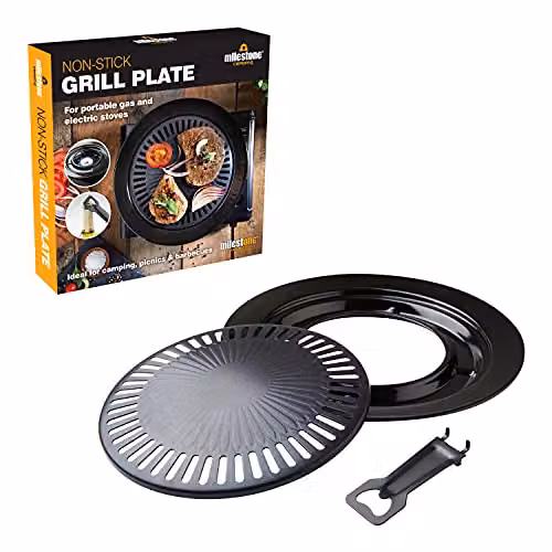 Milestone Camping 63959 Non-Stick Grill Plate with Drip Pan and Bottle Opener Handle, Black, W: 32.0 cm, D: 31.8 cm
