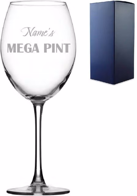 Uniqueful Personalised Engraved Mega Pint Wine Glass in Transparent Glass – 1