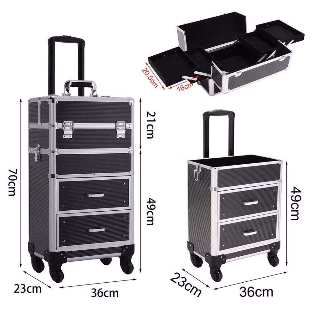 VOGREX Large Hairdressing Trolley and Cosmetic Storage Case in Black and Multicolour – 2