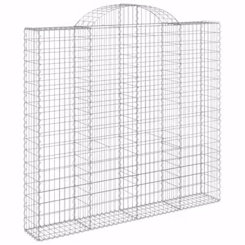 vidaXL Set of 9 Arched Gabion Baskets in Silver Galvanised Steel, W/D/H: 200 x 50 x 180/200 cm