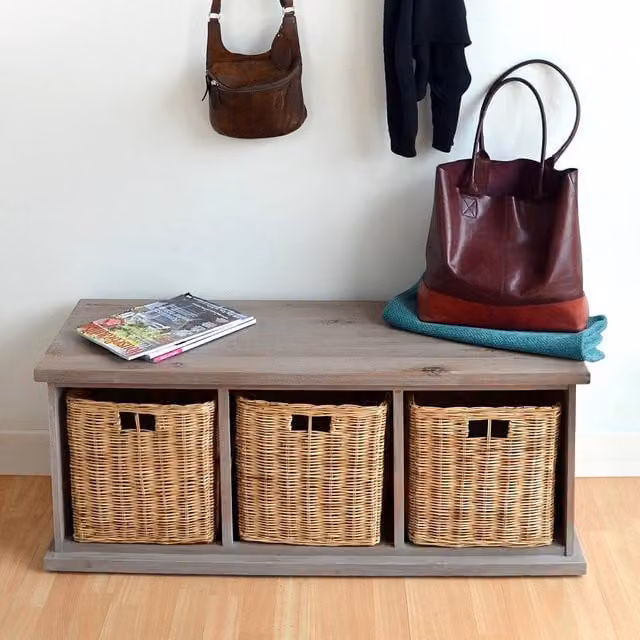 Statement Furniture Tetbury 3 Natural Wicker and Acacia Wood Hallway Bench in Brown