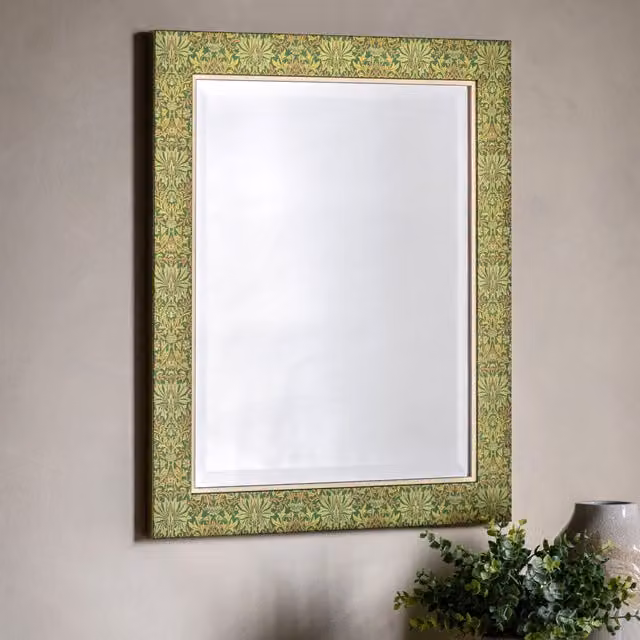 Terrys Vintage Floral Rectangular Wall Mirror, Green and White, W: 51 cm, H: 61 cm