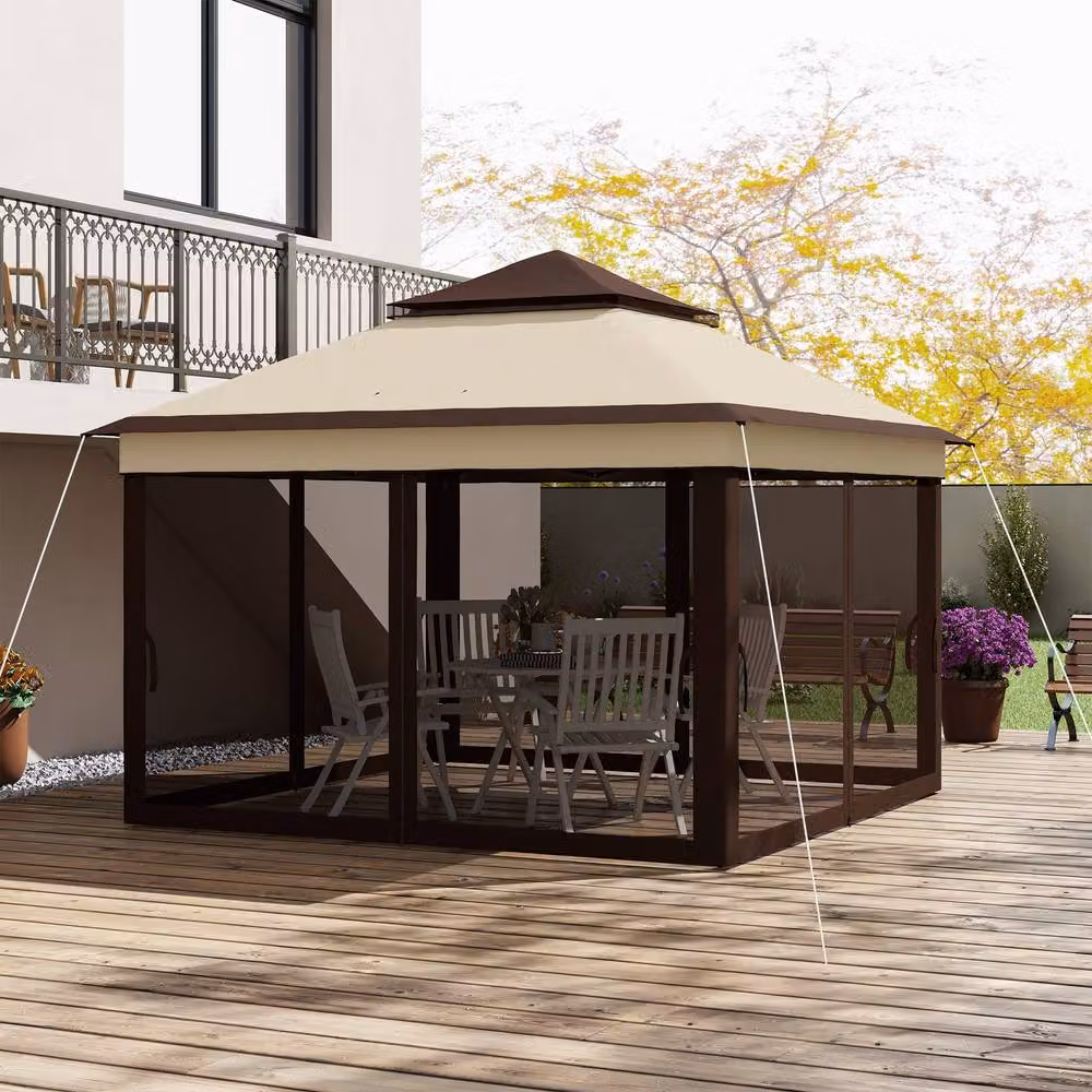 Matteo Beige Pop Up Gazebo with Mesh Walls and UPF 30+ Protection, W/D/H: 326 x 326 x 272 cm – 5