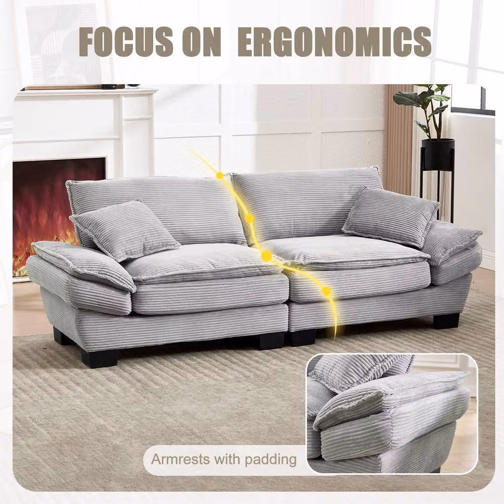 Direct Wicker Modern Oversized 2 Seater Upholstered Loveseat Couch in Light Grey with Scatter Cushions – 2