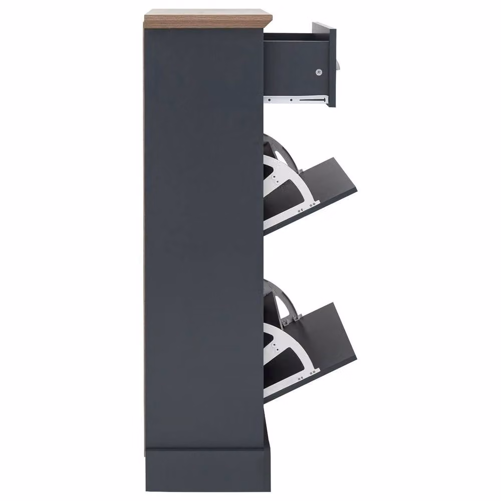FORGEVIO Deluxe Shoe Cabinet with Tilting Compartments and Drawers in Slate Blue and Grey – 3