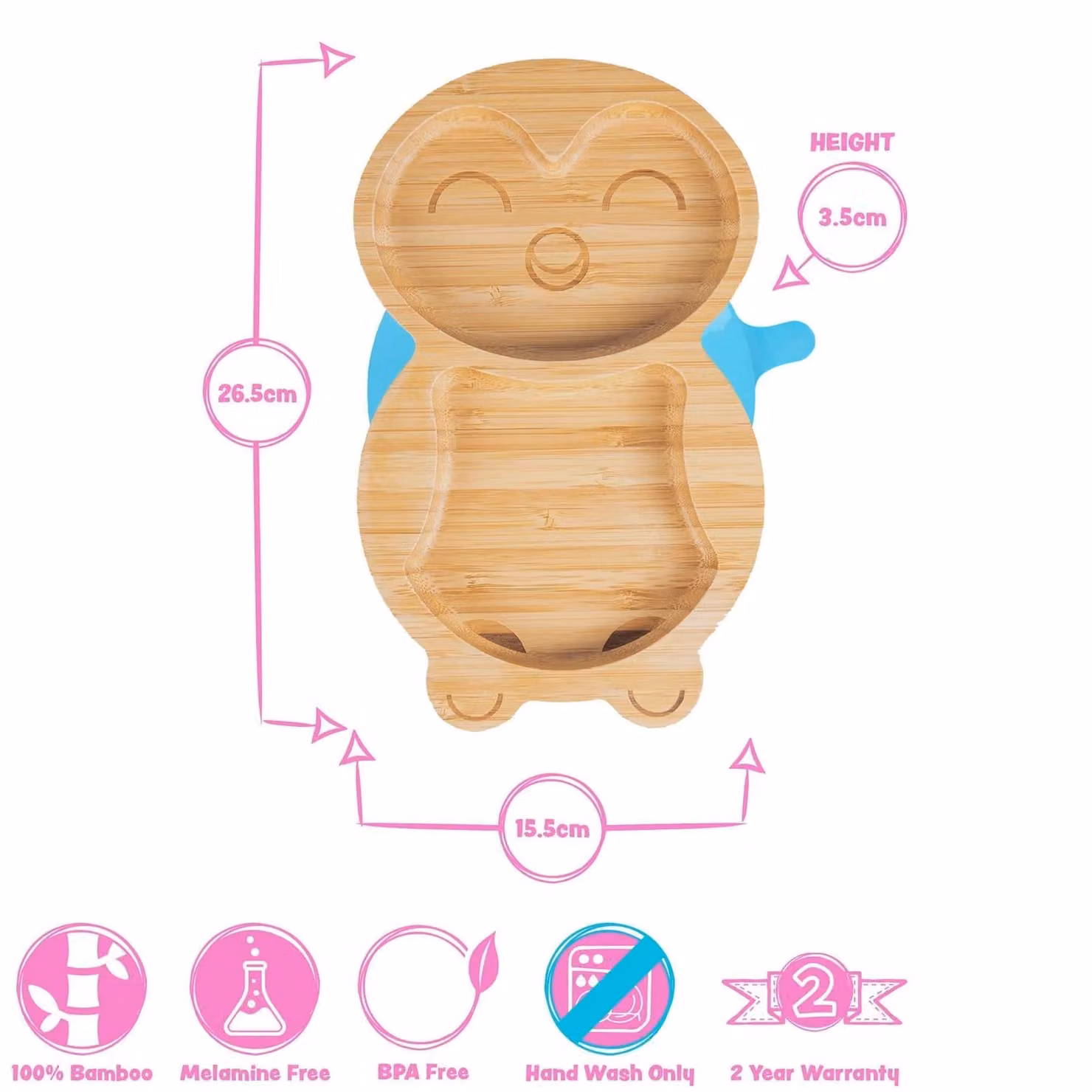 Tiny Dining Penguin Bamboo Divided Baby Suction Plate in Grey – 4