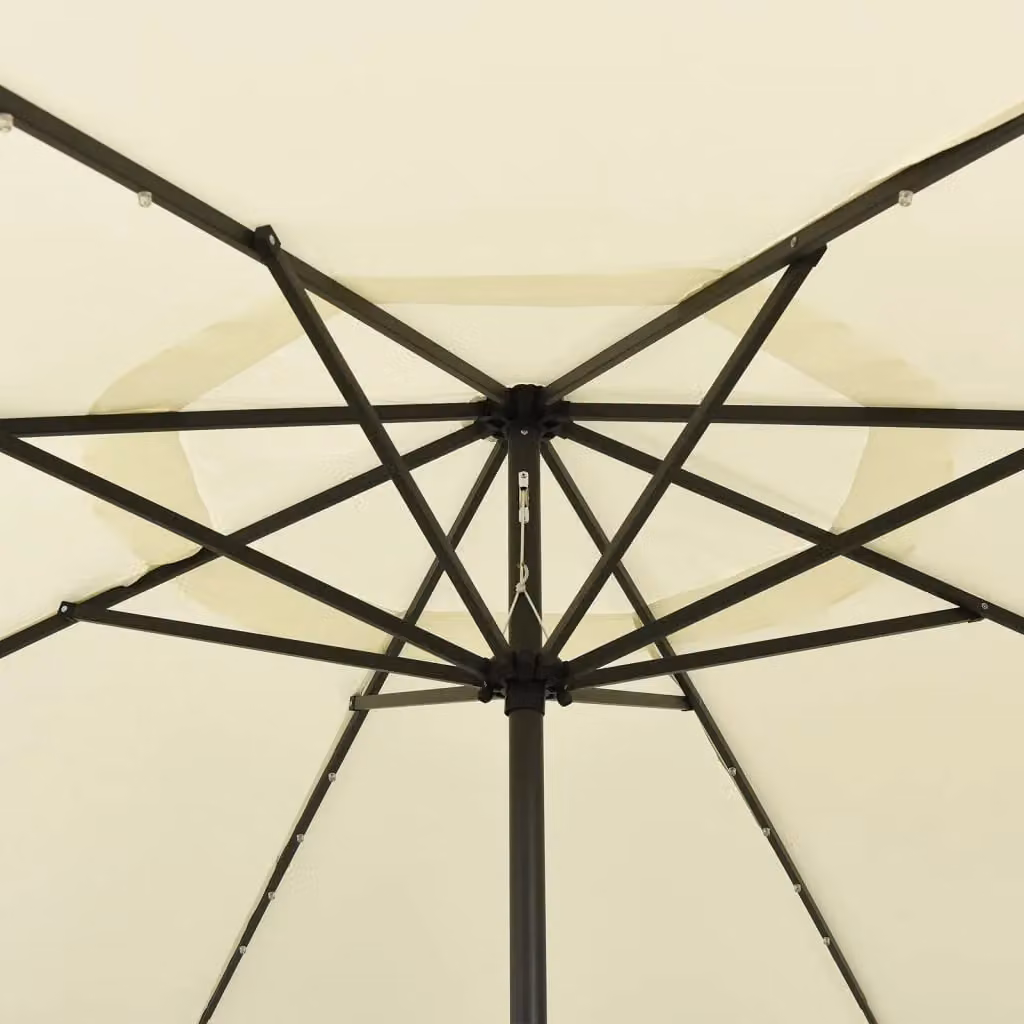 Berkfield Home Outdoor Parasol with LED Lights and Metal Pole, Beige Sand, 400 cm – 2