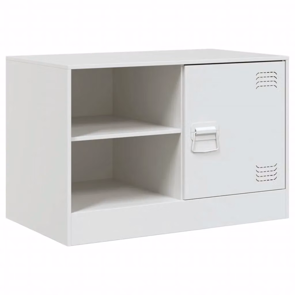 Berkfield Home White Metal TV Cabinet with Hinged Doors and Internal Shelves W/D/H: 67 x 39 x 44 cm – 2