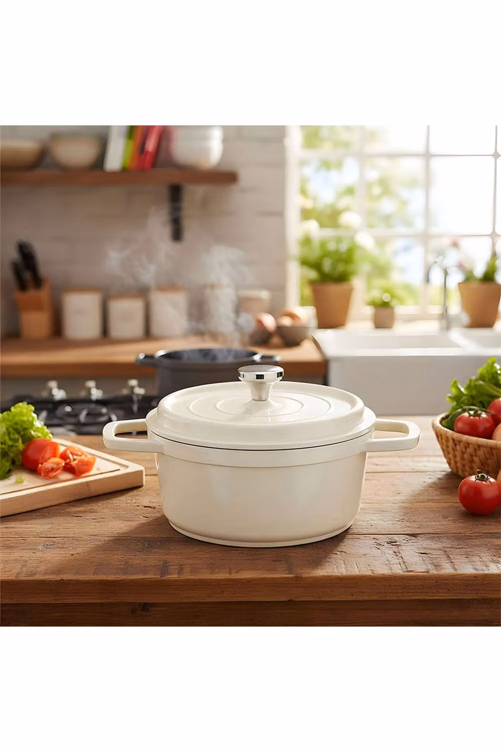 Living and Home Non-Stick Enamel Cast Aluminium Casserole Dutch Oven Cookware in Beige, 2.75 l to 4.75 l – 2