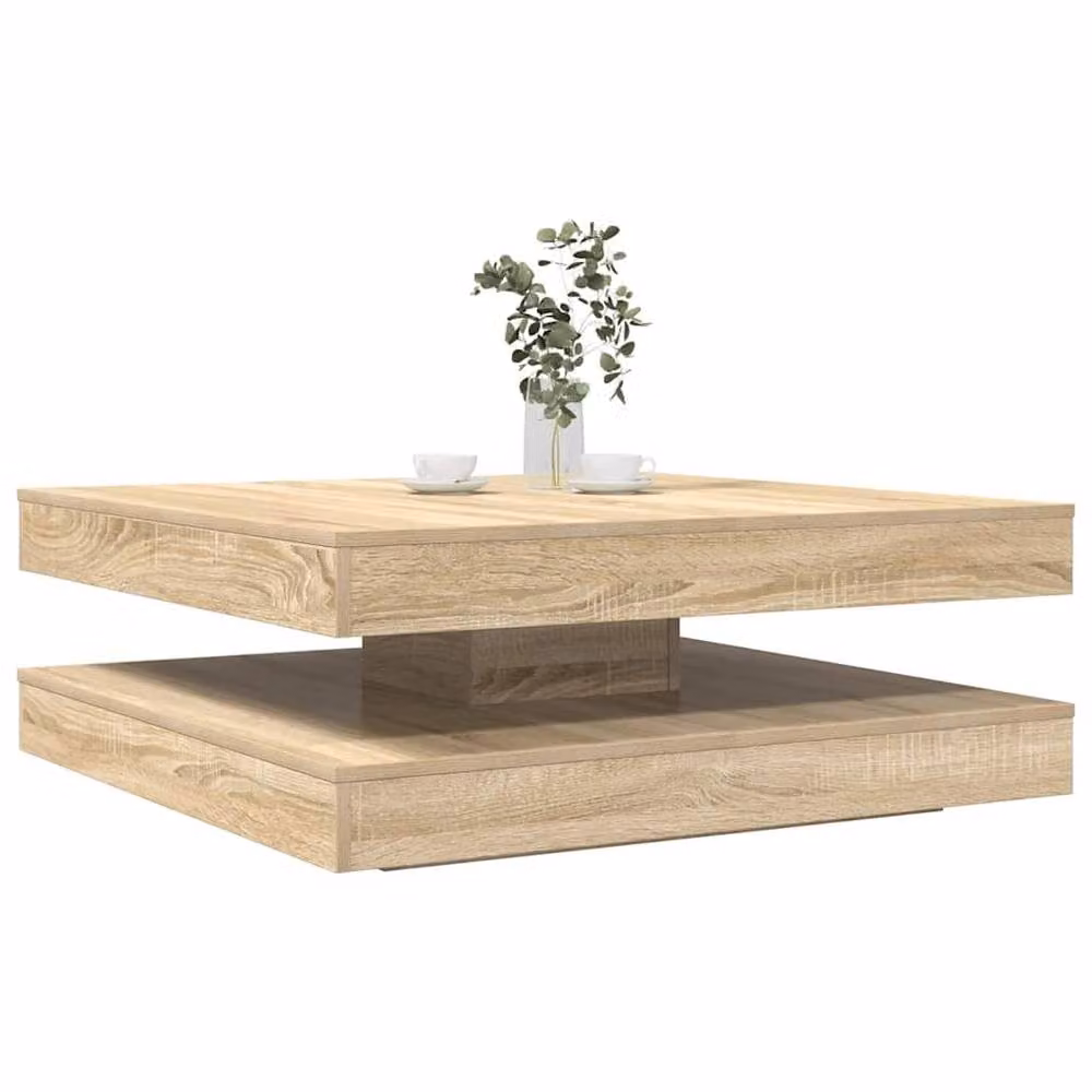 Berkfield Home Modern Rotating Coffee Table in Sonoma Oak and Beige, W/D/H: 90 x 90 x 34.5 cm – 2