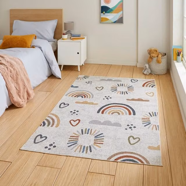 Terrys Vida Kids Recycled Rainbow Sun Multicolour Machine Woven Polypropylene Rectangular Rug for Children's Rooms