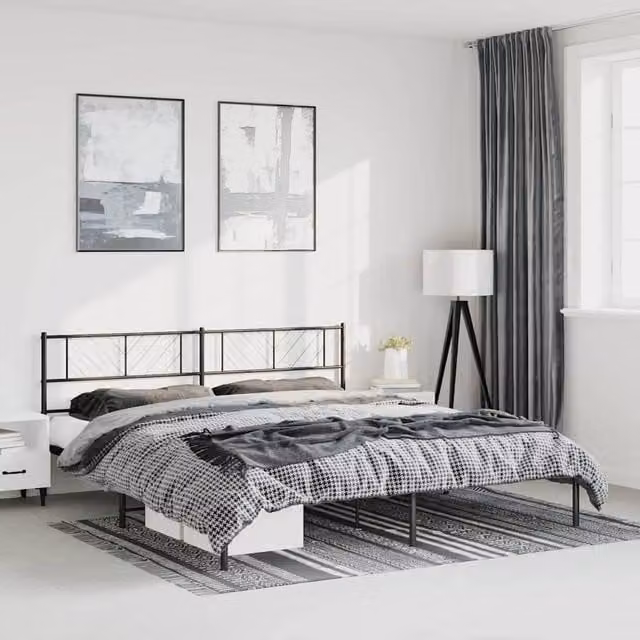 Berkfield Home Metal Bed Frame with Headboard in Black, W/D/H: 183 x 90 x 187 cm