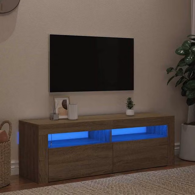 Berkfield Home Modern TV Cabinet with LED Lights in Sonoma Oak, W/D/H: 120 x 35 x 40 cm
