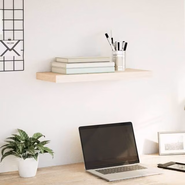 Berkfield Home Floating Wall Mounted Shelf in Light Oak, W: 60 cm, D: 23.5 cm, H: 4 cm