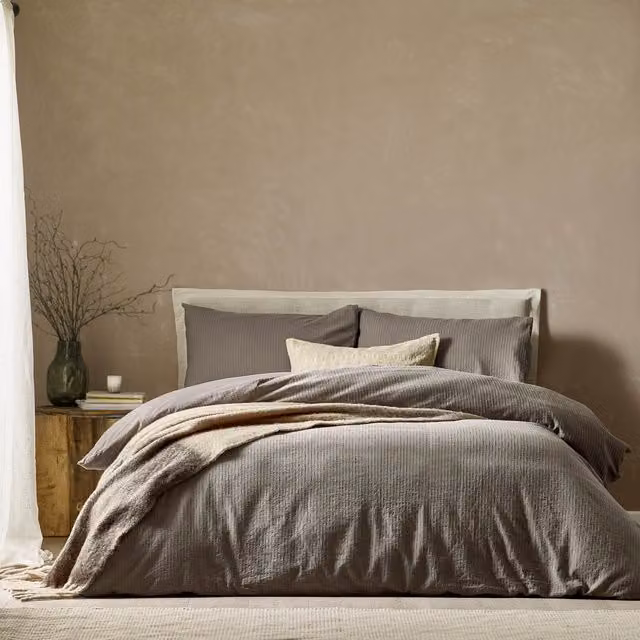 Make It A Home Striped Cotton Jacquard Duvet Cover Set in Brown and Grey, W: 140 cm, L: 200 cm