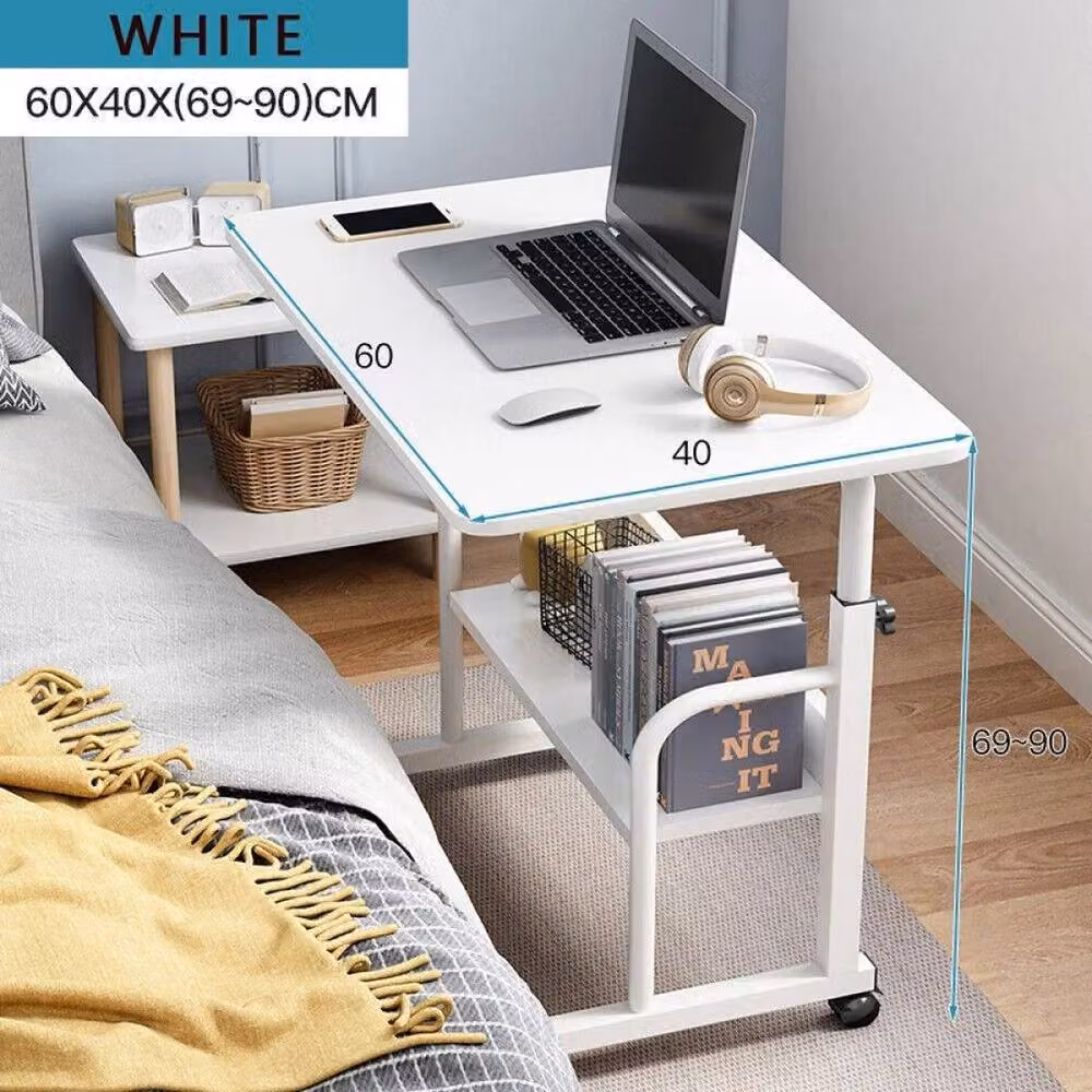 PAWNORA Mobile Over Bed Table Style C with Shelf in White – 2
