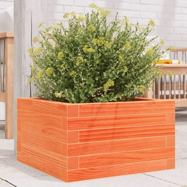 Berkfield Home Wax Brown Solid Wood Pine Garden Planter Tub W/D/H: 40 x 40 x 23 cm