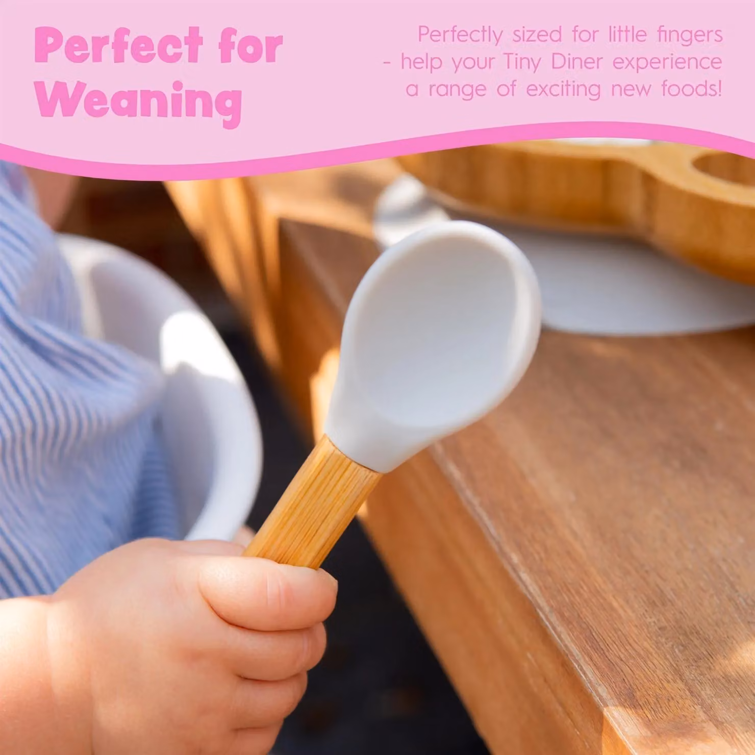 Tiny Dining Bamboo and Silicone Ergonomic Baby Feeding Cutlery Set, White – 2