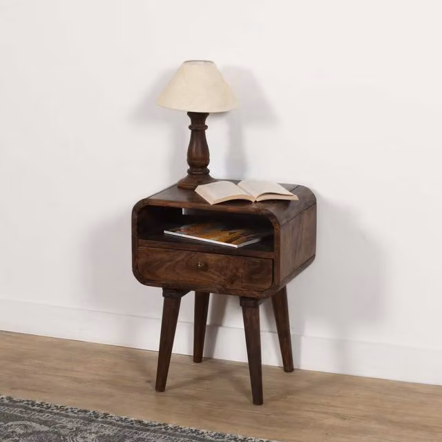 IH Design Modern Mango Wood Bedside Table in Brown, W/D/H: 35.0 x 58.0 x 45.0 cm