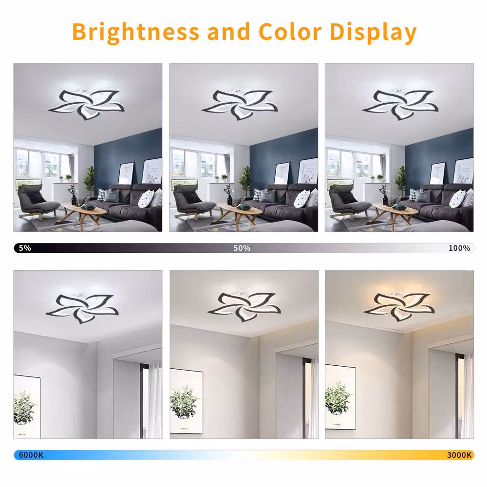 NIVOR 5-Leaf Dimmable LED Ceiling Light with Remote Control, Black Acrylic Flush Mount Lamp – 2