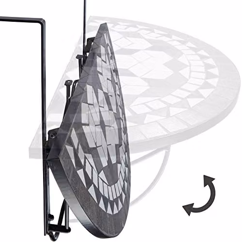 tectake Hanging Mosaic Balcony Table with Steel Frame, W/D/H: 75 x 65 x 62 cm, Black/White/Multicolour – 3
