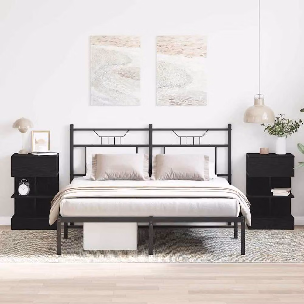 Berkfield Home Set of 2 Black Oak Bedside Cabinets, W/D/H: 40 x 35 x 65 cm – 2