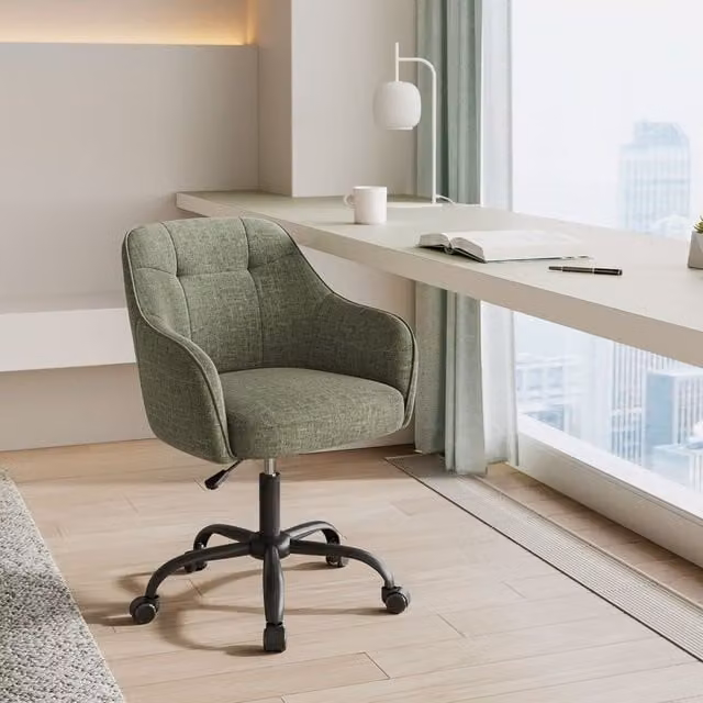SONGMICS Modern Upholstered Swivel Task Chair with Armrests in Green