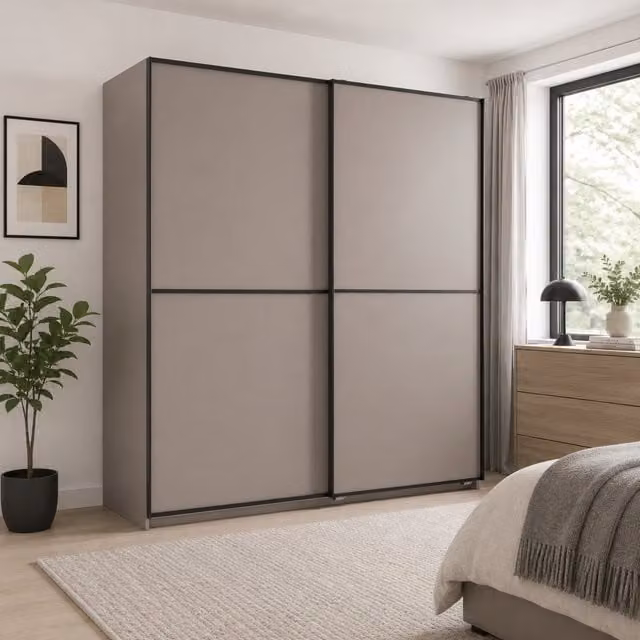 Ulm Sliding Door Wardrobe in Grey and Black, Width: 135 cm
