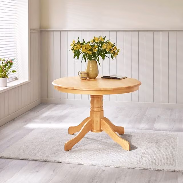 FurnitureboxUK Bude Round Rustic Rubberwood Dining Table in Brown – 1