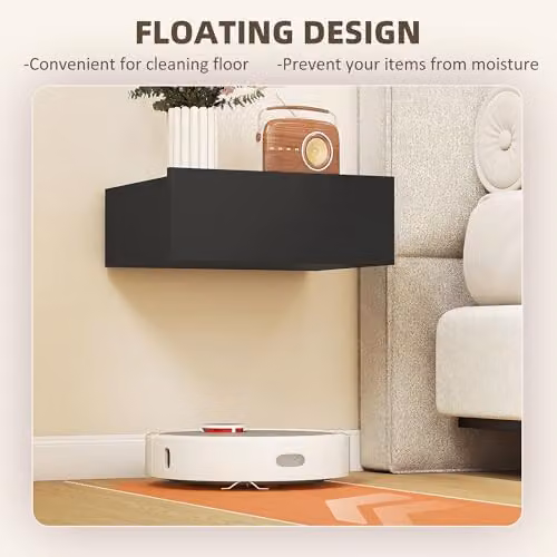 HOMCOM Set of 2 Black Wall-Mounted Floating Bedside Tables, W: 40 cm, D: 30 cm, H: 15 cm – 3